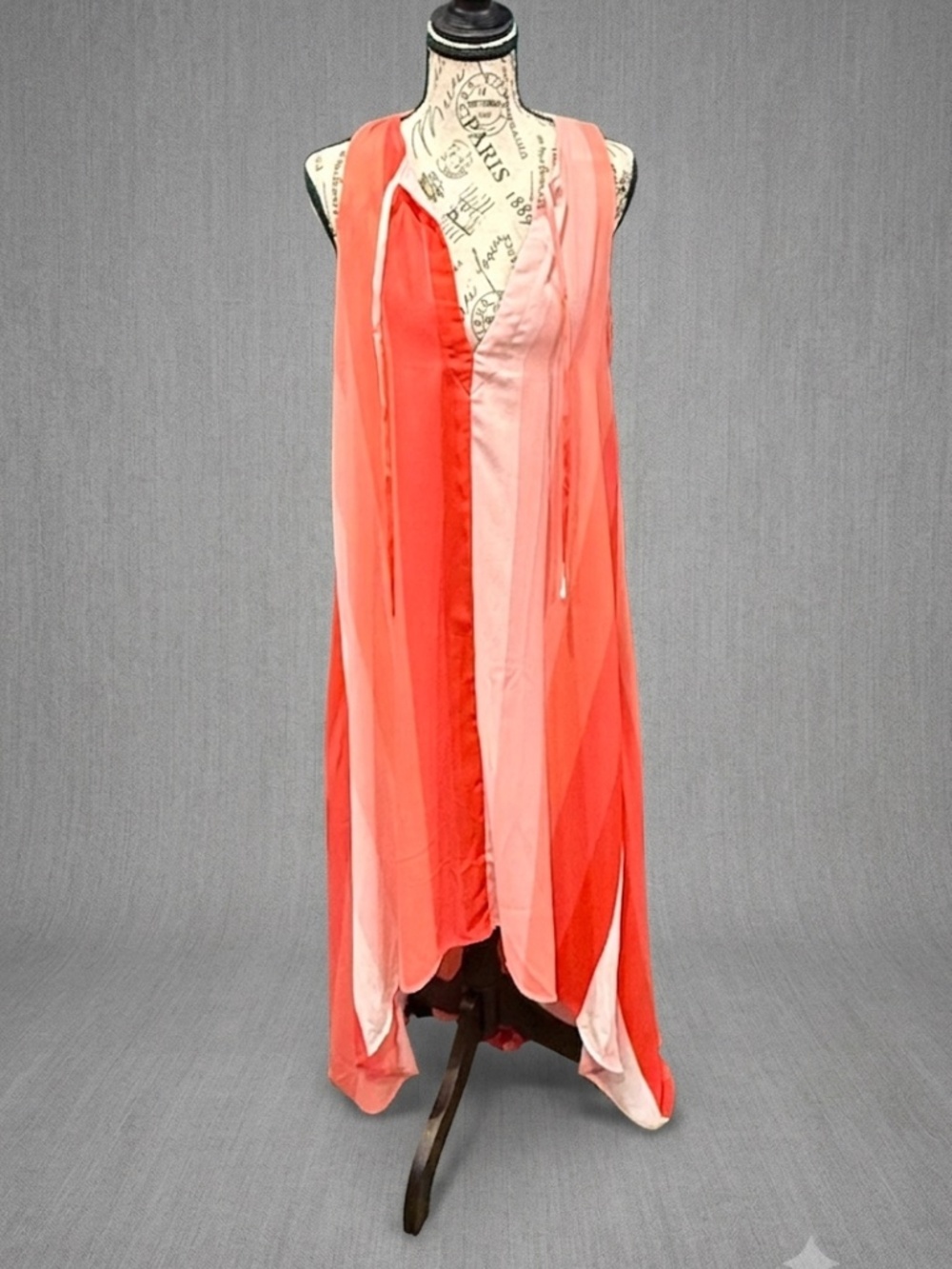 BuddyLove Striped High Low Maxi Dress NWT Small Pink Red Coral Beach Resortwear